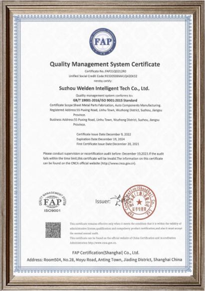 Certificazione per Metal Parts Maker 8
